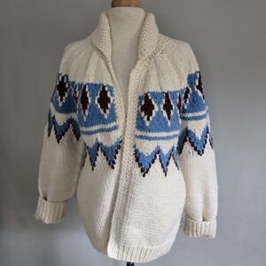 Vintage Hand Knit Cowichan Style Open Front Sweater, Small
